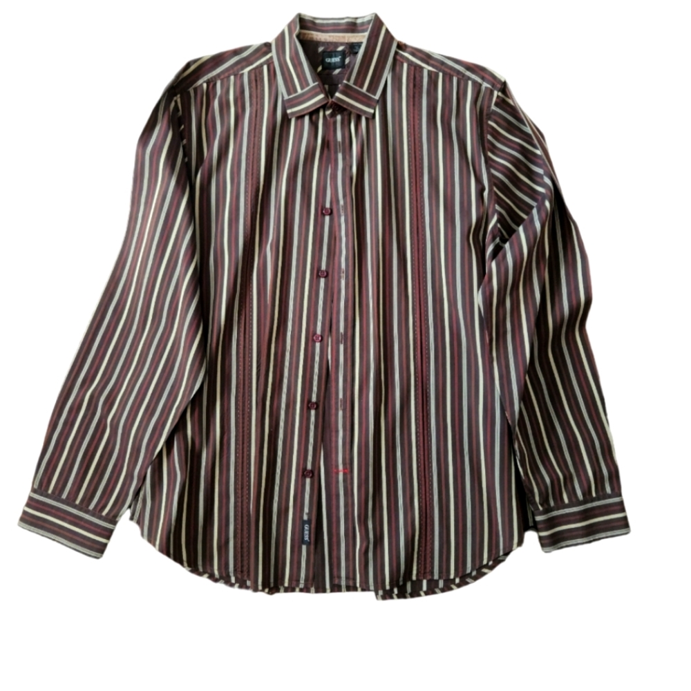 Guess Button Up Long Sleeve Casual Striped Shirt - Picture 3 of 7